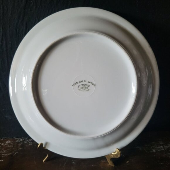 Antique French Aluminite Frugier Pink Toile Decorative Porcelain Plate - 8.625" - Picture 5 of 6